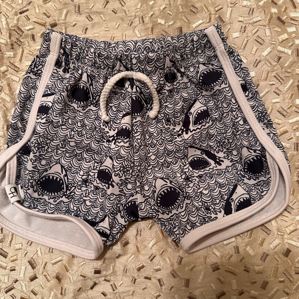 George hats shark swim shorts